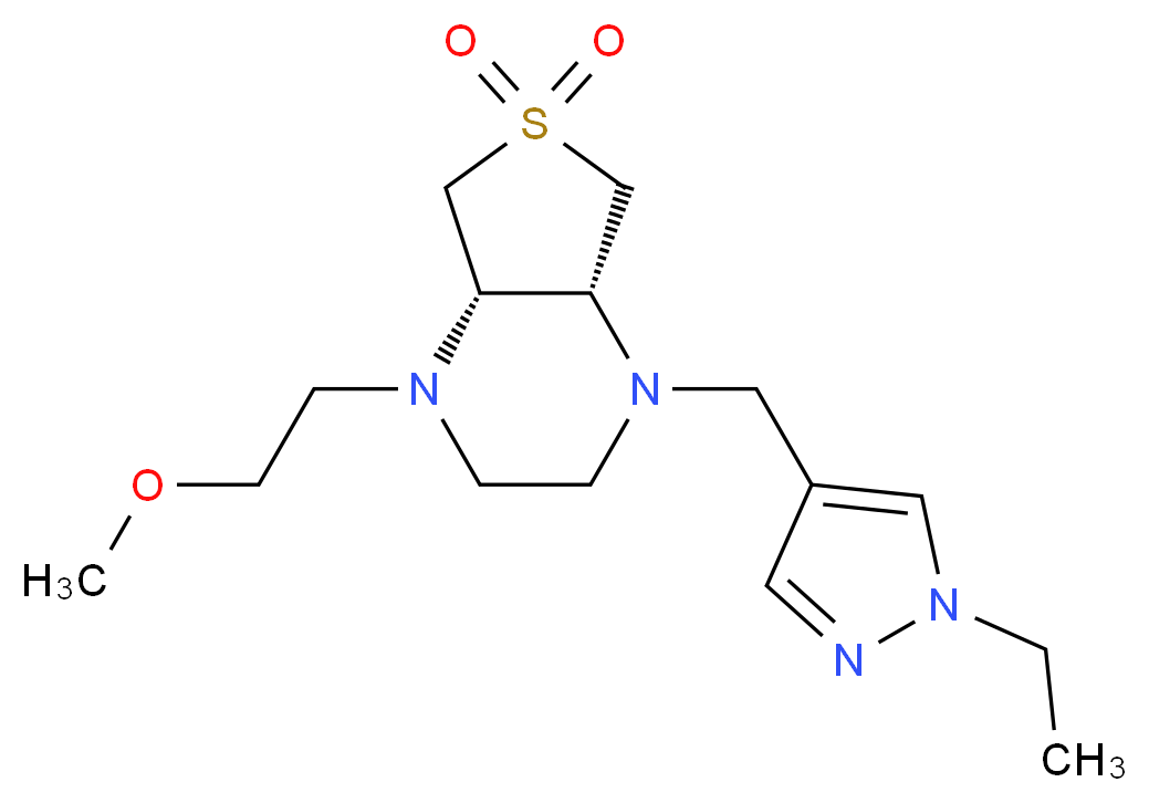 (4aS*,7aR*)-1-[(1-ethyl-1H-pyrazol-4-yl)methyl]-4-(2-methoxyethyl)octahydrothieno[3,4-b]pyrazine 6,6-dioxide_Molecular_structure_CAS_)
