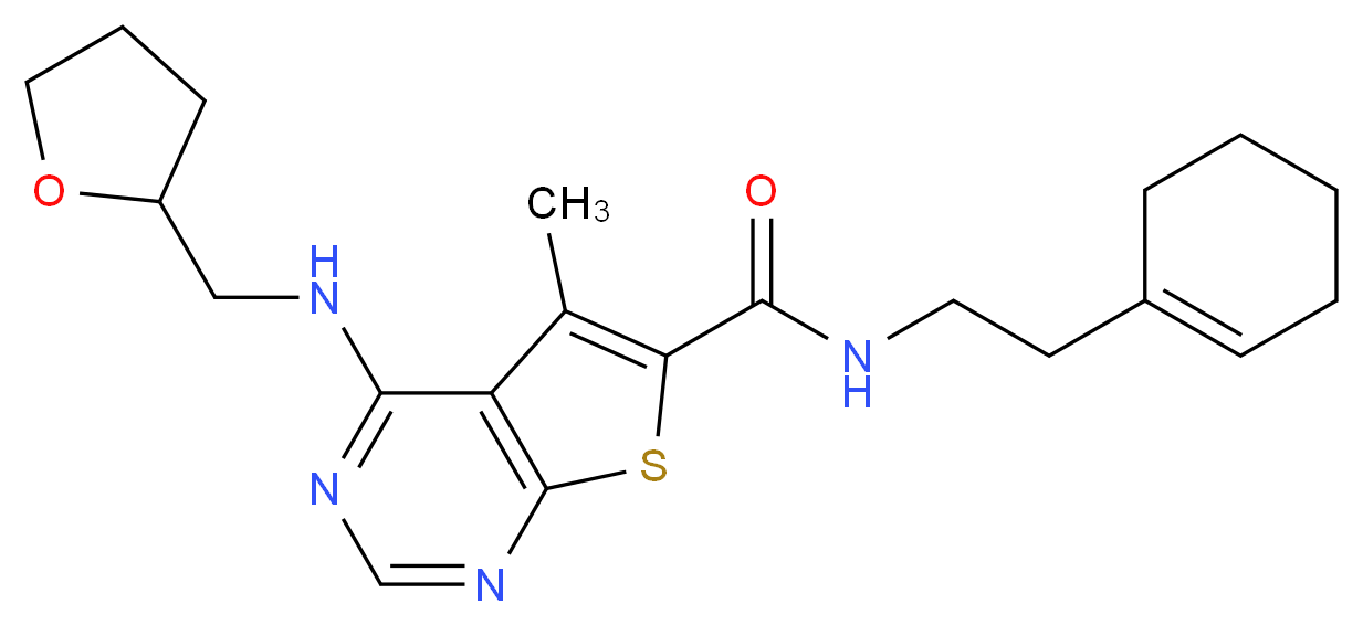 N-[2-(1-cyclohexen-1-yl)ethyl]-5-methyl-4-[(tetrahydro-2-furanylmethyl)amino]thieno[2,3-d]pyrimidine-6-carboxamide_Molecular_structure_CAS_)