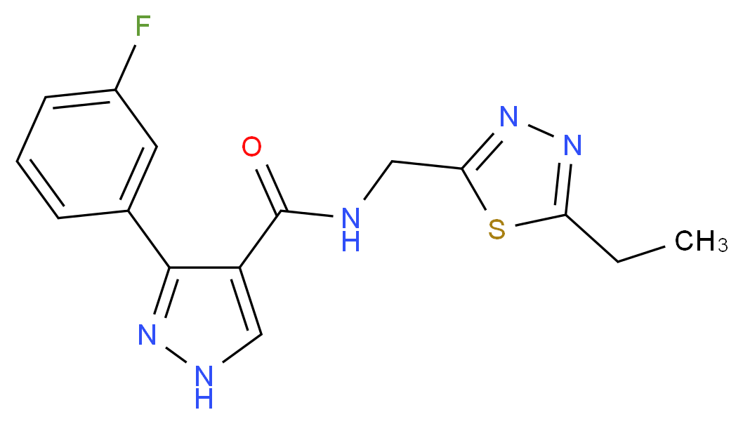 N-[(5-ethyl-1,3,4-thiadiazol-2-yl)methyl]-3-(3-fluorophenyl)-1H-pyrazole-4-carboxamide_Molecular_structure_CAS_)