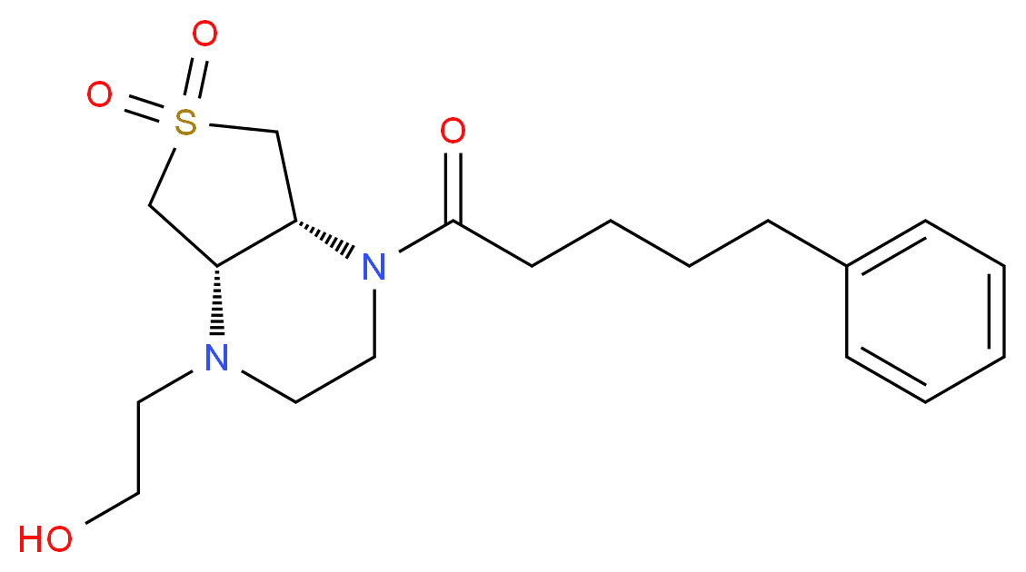 2-[(4aR*,7aS*)-6,6-dioxido-4-(5-phenylpentanoyl)hexahydrothieno[3,4-b]pyrazin-1(2H)-yl]ethanol_Molecular_structure_CAS_)