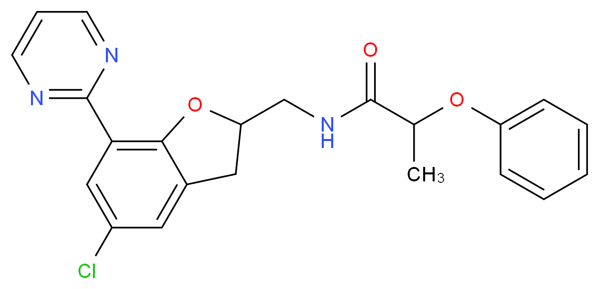 N-{[5-chloro-7-(2-pyrimidinyl)-2,3-dihydro-1-benzofuran-2-yl]methyl}-2-phenoxypropanamide_Molecular_structure_CAS_)