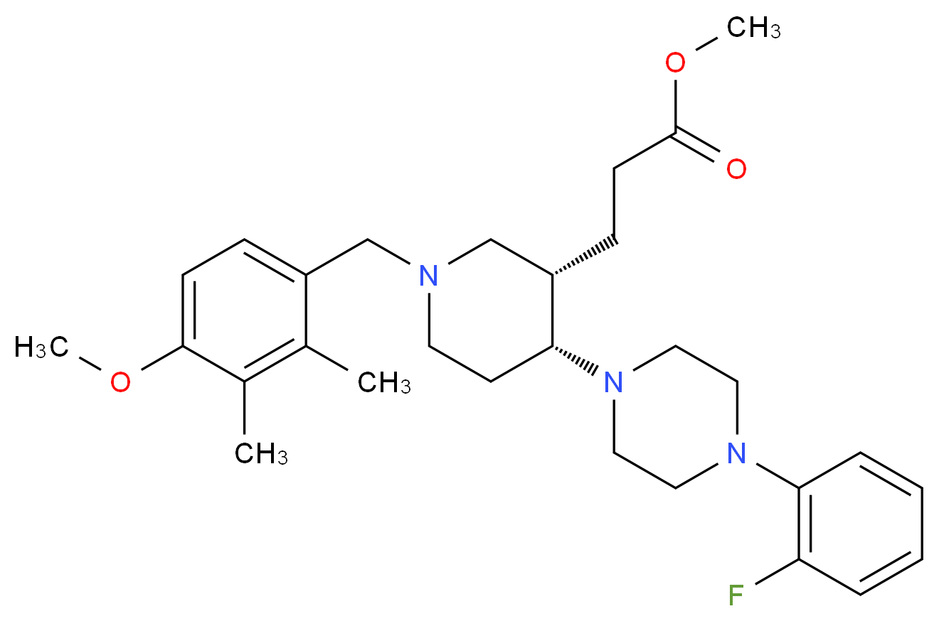 methyl 3-[(3S*,4R*)-4-[4-(2-fluorophenyl)-1-piperazinyl]-1-(4-methoxy-2,3-dimethylbenzyl)-3-piperidinyl]propanoate_Molecular_structure_CAS_)