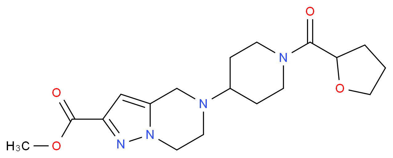 methyl 5-[1-(tetrahydrofuran-2-ylcarbonyl)piperidin-4-yl]-4,5,6,7-tetrahydropyrazolo[1,5-a]pyrazine-2-carboxylate_Molecular_structure_CAS_)