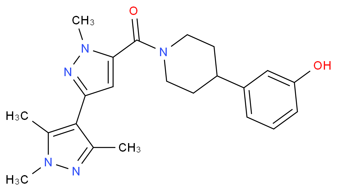 3-{1-[(1,1',3',5'-tetramethyl-1H,1'H-3,4'-bipyrazol-5-yl)carbonyl]piperidin-4-yl}phenol_Molecular_structure_CAS_)