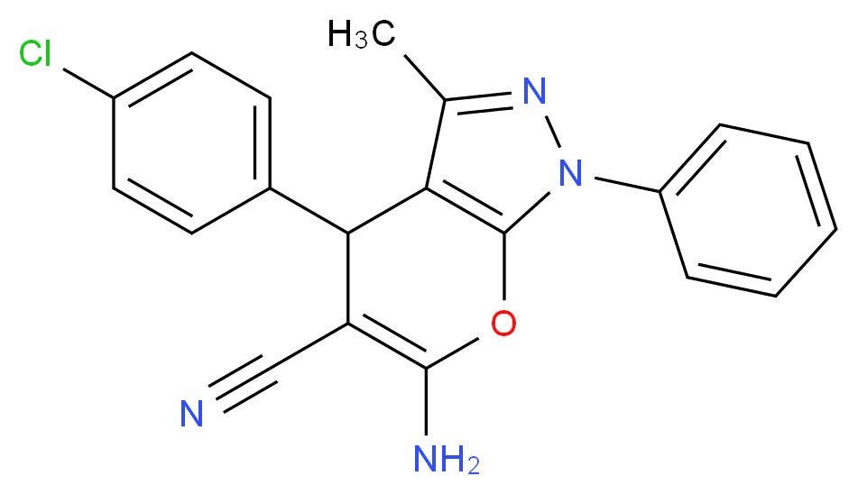 6-Amino-4-(4-chloro-phenyl)-3-methyl-1-phenyl-1,4-dihydro-pyrano[2,3-c]pyrazole-5-carbonitrile_Molecular_structure_CAS_76973-35-8)