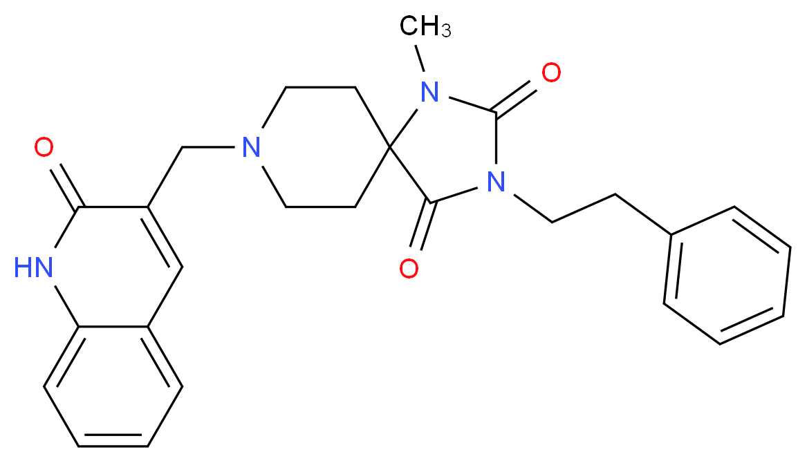 1-methyl-8-[(2-oxo-1,2-dihydro-3-quinolinyl)methyl]-3-(2-phenylethyl)-1,3,8-triazaspiro[4.5]decane-2,4-dione_Molecular_structure_CAS_)