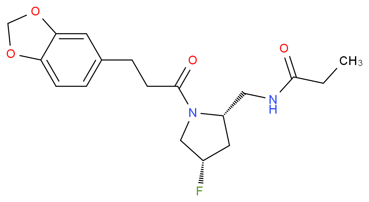 N-({(2S,4S)-1-[3-(1,3-benzodioxol-5-yl)propanoyl]-4-fluoropyrrolidin-2-yl}methyl)propanamide_Molecular_structure_CAS_)