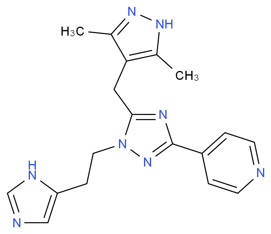 4-{5-[(3,5-dimethyl-1H-pyrazol-4-yl)methyl]-1-[2-(1H-imidazol-5-yl)ethyl]-1H-1,2,4-triazol-3-yl}pyridine_Molecular_structure_CAS_)