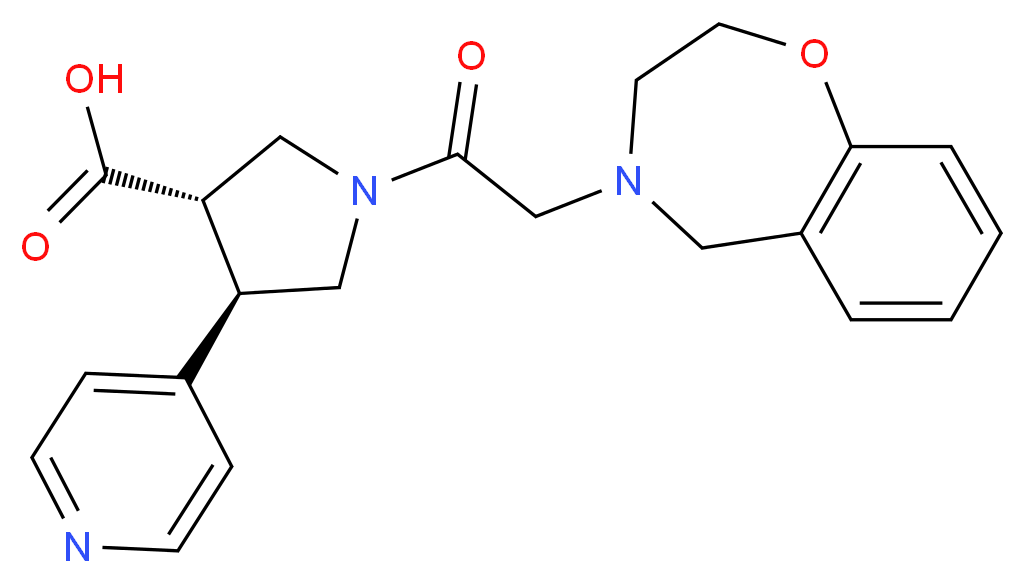 (3S*,4R*)-1-(2,3-dihydro-1,4-benzoxazepin-4(5H)-ylacetyl)-4-pyridin-4-ylpyrrolidine-3-carboxylic acid_Molecular_structure_CAS_)