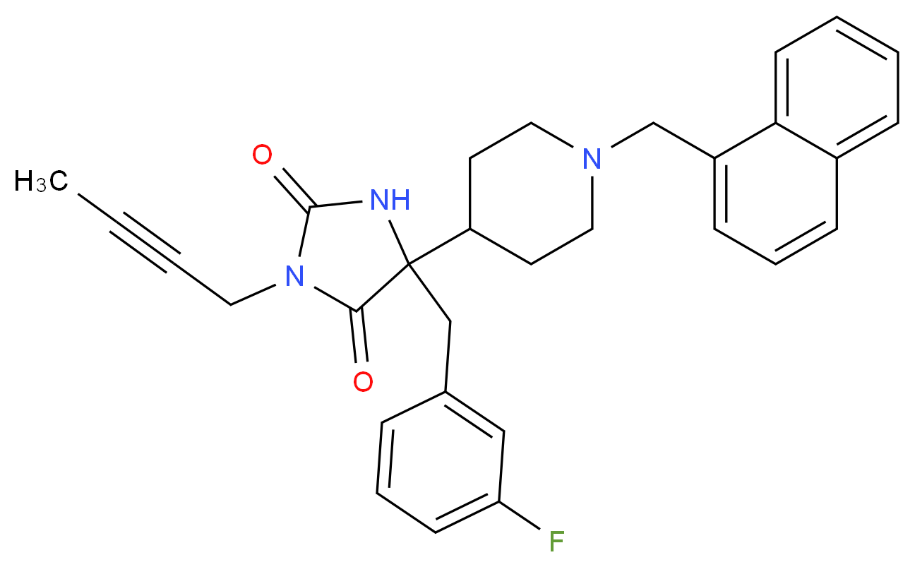 3-(2-butyn-1-yl)-5-(3-fluorobenzyl)-5-[1-(1-naphthylmethyl)-4-piperidinyl]-2,4-imidazolidinedione_Molecular_structure_CAS_)