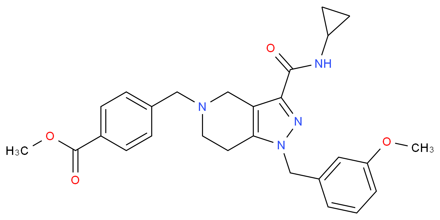methyl 4-{[3-[(cyclopropylamino)carbonyl]-1-(3-methoxybenzyl)-1,4,6,7-tetrahydro-5H-pyrazolo[4,3-c]pyridin-5-yl]methyl}benzoate_Molecular_structure_CAS_)