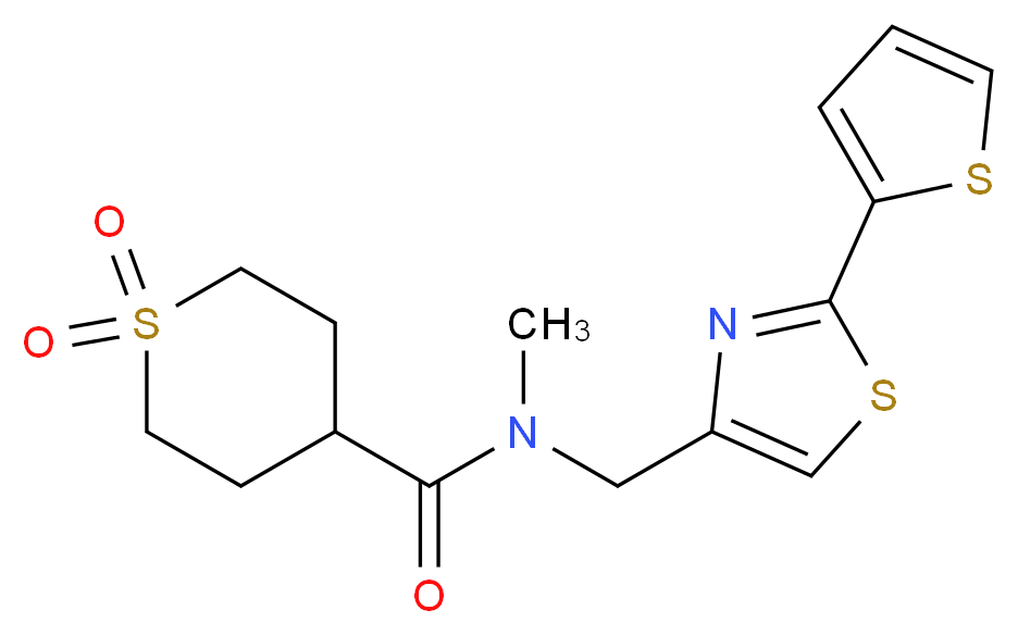 N-methyl-N-{[2-(2-thienyl)-1,3-thiazol-4-yl]methyl}tetrahydro-2H-thiopyran-4-carboxamide 1,1-dioxide_Molecular_structure_CAS_)