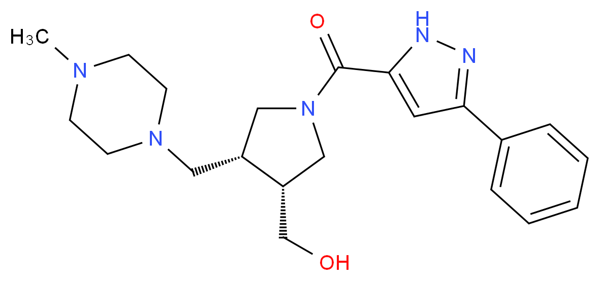 {(3R*,4R*)-4-[(4-methylpiperazin-1-yl)methyl]-1-[(3-phenyl-1H-pyrazol-5-yl)carbonyl]pyrrolidin-3-yl}methanol_Molecular_structure_CAS_)