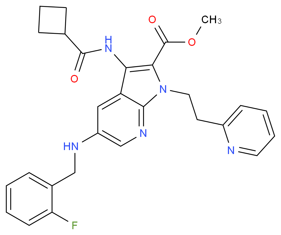 methyl 3-[(cyclobutylcarbonyl)amino]-5-[(2-fluorobenzyl)amino]-1-[2-(2-pyridinyl)ethyl]-1H-pyrrolo[2,3-b]pyridine-2-carboxylate_Molecular_structure_CAS_)