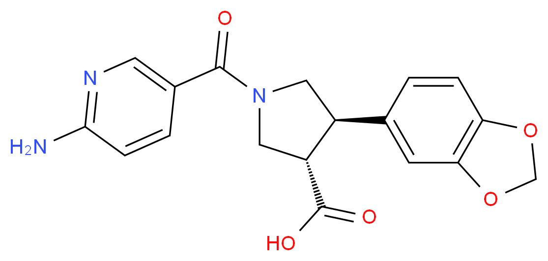 (3S*,4R*)-1-[(6-aminopyridin-3-yl)carbonyl]-4-(1,3-benzodioxol-5-yl)pyrrolidine-3-carboxylic acid_Molecular_structure_CAS_)