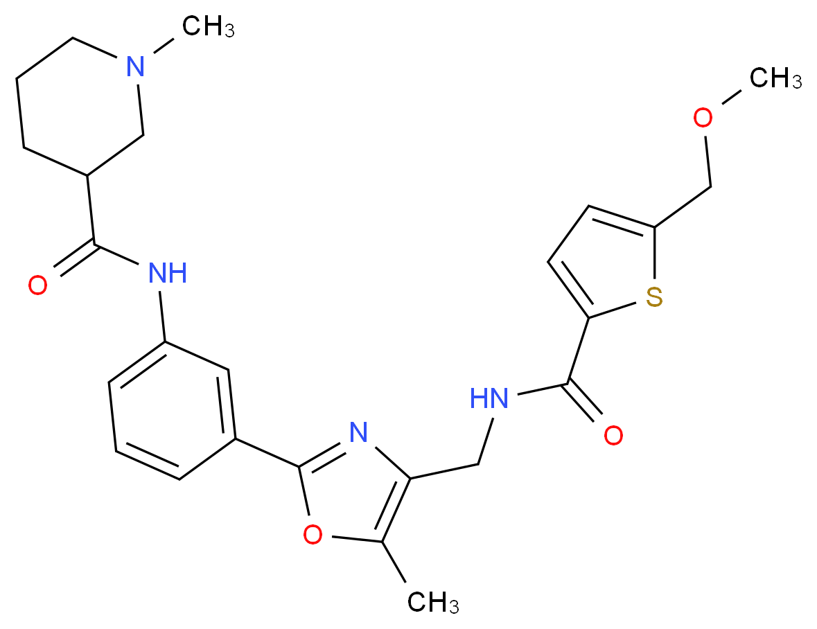 N-(3-{4-[({[5-(methoxymethyl)-2-thienyl]carbonyl}amino)methyl]-5-methyl-1,3-oxazol-2-yl}phenyl)-1-methyl-3-piperidinecarboxamide_Molecular_structure_CAS_)