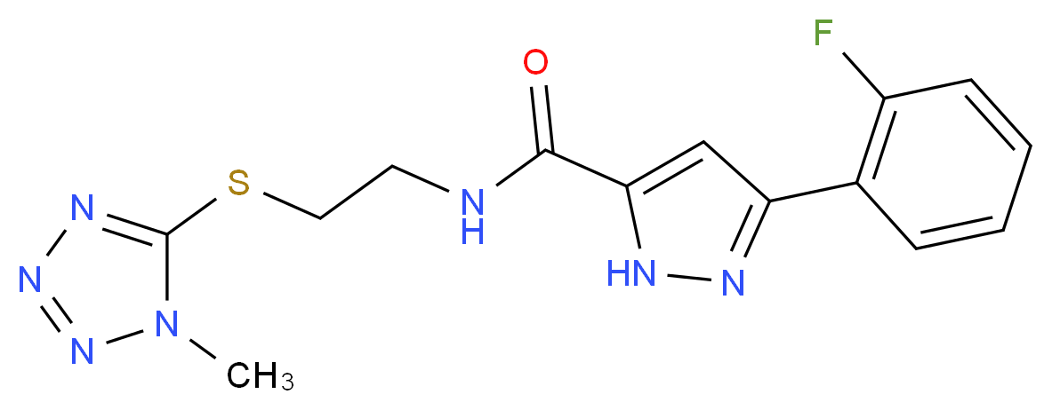 3-(2-fluorophenyl)-N-{2-[(1-methyl-1H-tetrazol-5-yl)thio]ethyl}-1H-pyrazole-5-carboxamide_Molecular_structure_CAS_)