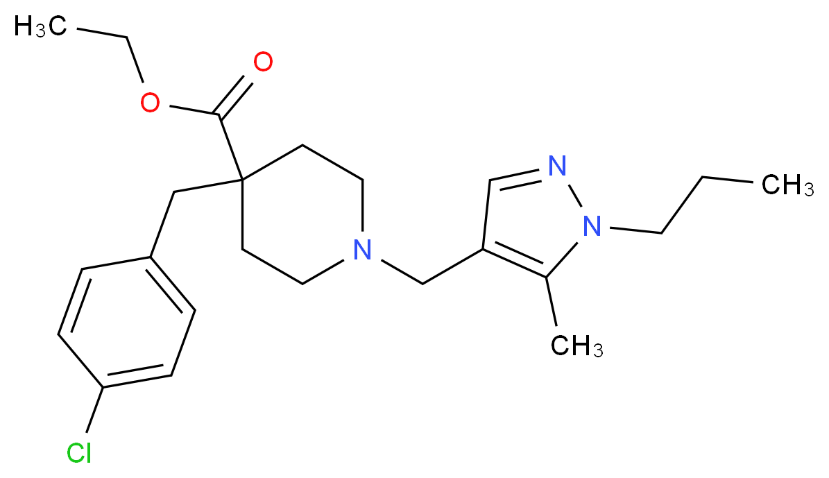 ethyl 4-(4-chlorobenzyl)-1-[(5-methyl-1-propyl-1H-pyrazol-4-yl)methyl]-4-piperidinecarboxylate_Molecular_structure_CAS_)