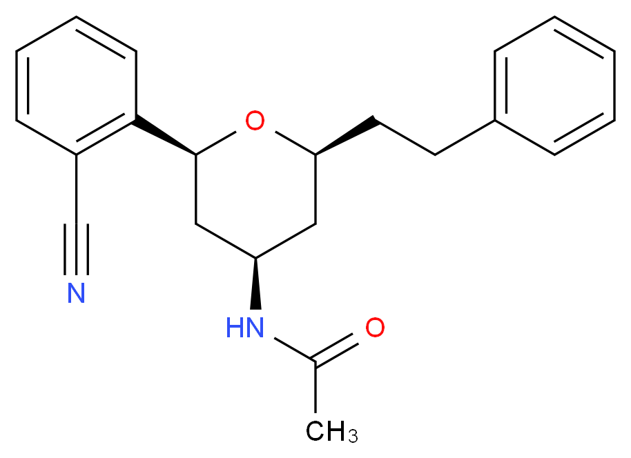 N-[(2S*,4R*,6S*)-2-(2-cyanophenyl)-6-(2-phenylethyl)tetrahydro-2H-pyran-4-yl]acetamide_Molecular_structure_CAS_)