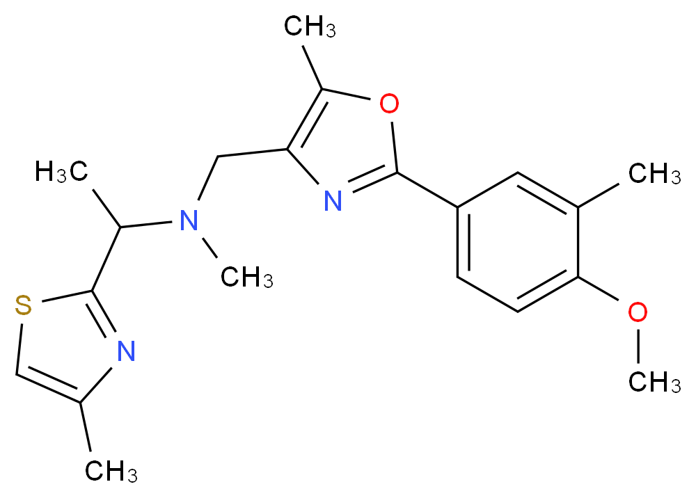 N-{[2-(4-methoxy-3-methylphenyl)-5-methyl-1,3-oxazol-4-yl]methyl}-N-methyl-1-(4-methyl-1,3-thiazol-2-yl)ethanamine_Molecular_structure_CAS_)