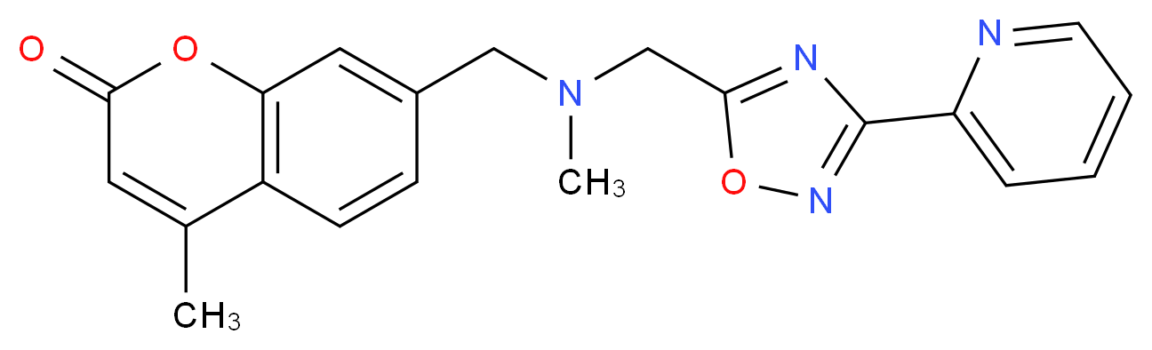 4-methyl-7-({methyl[(3-pyridin-2-yl-1,2,4-oxadiazol-5-yl)methyl]amino}methyl)-2H-chromen-2-one_Molecular_structure_CAS_)