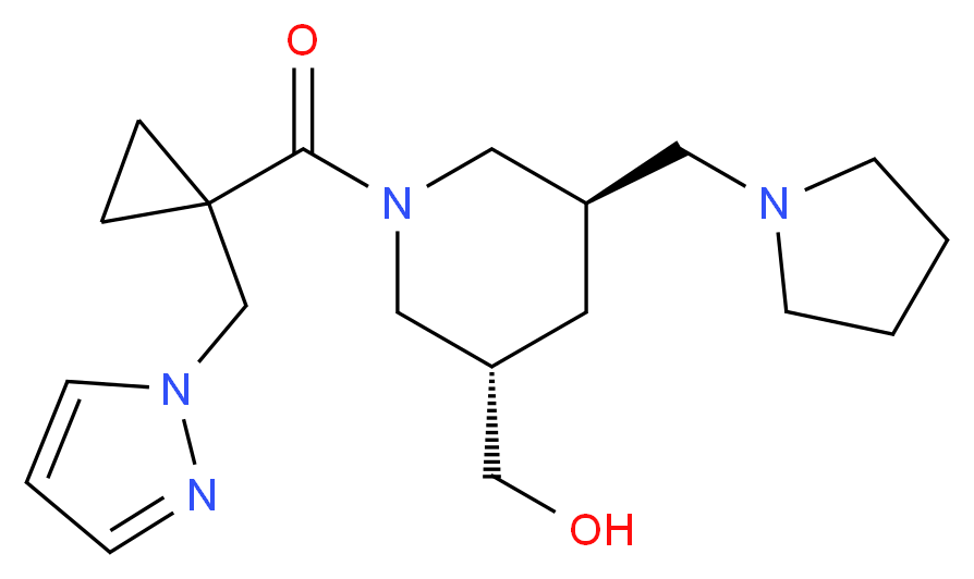 [(3S*,5R*)-1-{[1-(1H-pyrazol-1-ylmethyl)cyclopropyl]carbonyl}-5-(1-pyrrolidinylmethyl)-3-piperidinyl]methanol_Molecular_structure_CAS_)
