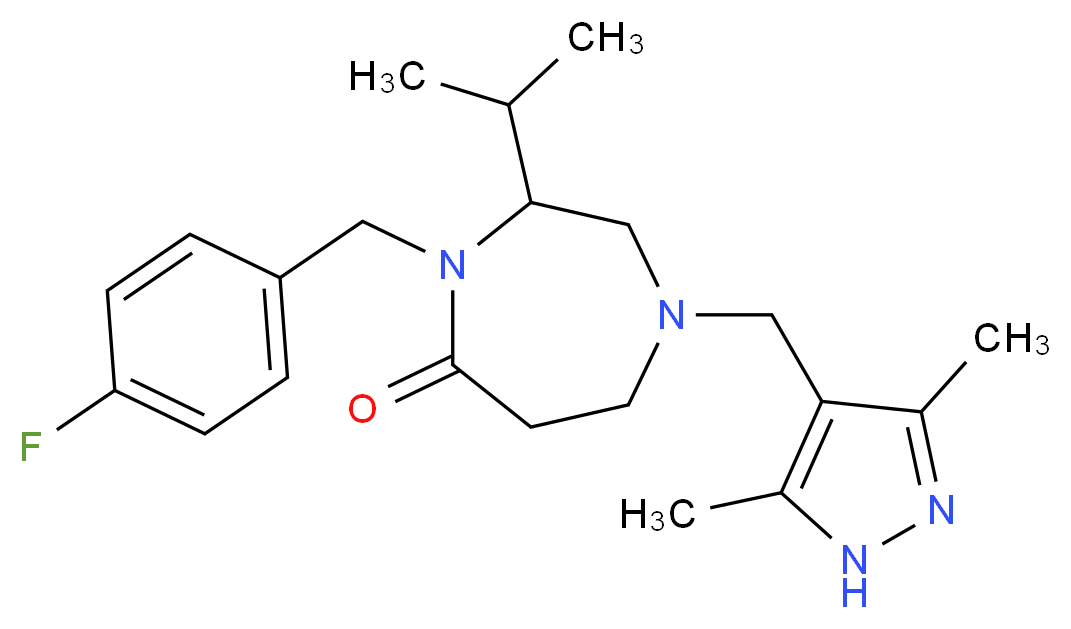 1-[(3,5-dimethyl-1H-pyrazol-4-yl)methyl]-4-(4-fluorobenzyl)-3-isopropyl-1,4-diazepan-5-one_Molecular_structure_CAS_)