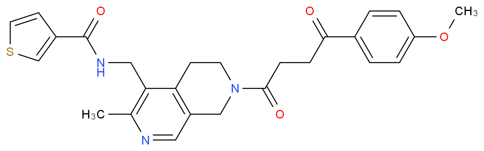 N-({7-[4-(4-methoxyphenyl)-4-oxobutanoyl]-3-methyl-5,6,7,8-tetrahydro-2,7-naphthyridin-4-yl}methyl)-3-thiophenecarboxamide_Molecular_structure_CAS_)