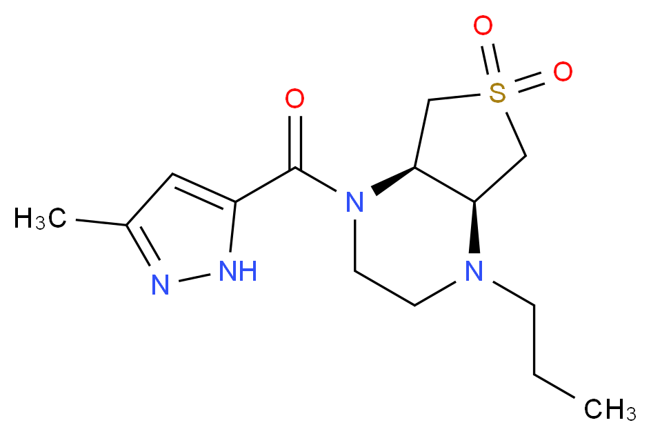 (4aS*,7aR*)-1-[(3-methyl-1H-pyrazol-5-yl)carbonyl]-4-propyloctahydrothieno[3,4-b]pyrazine 6,6-dioxide_Molecular_structure_CAS_)
