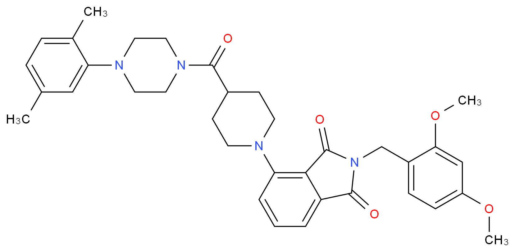 2-(2,4-dimethoxybenzyl)-4-(4-{[4-(2,5-dimethylphenyl)-1-piperazinyl]carbonyl}-1-piperidinyl)-1H-isoindole-1,3(2H)-dione_Molecular_structure_CAS_)