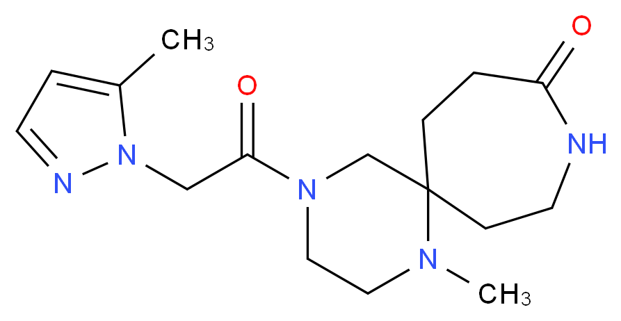 1-methyl-4-[(5-methyl-1H-pyrazol-1-yl)acetyl]-1,4,9-triazaspiro[5.6]dodecan-10-one_Molecular_structure_CAS_)