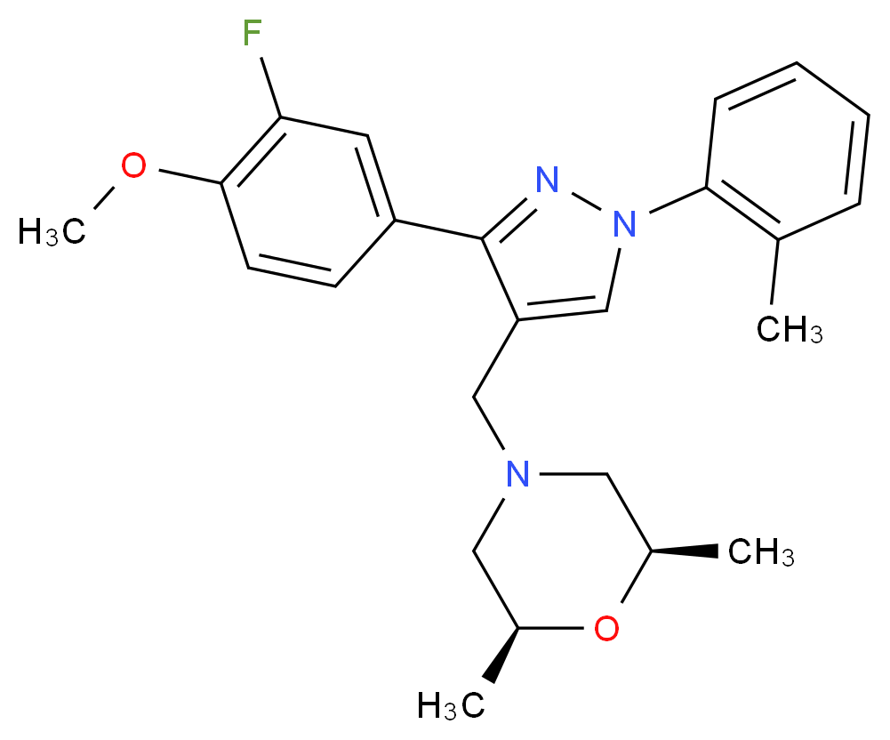 (2R*,6S*)-4-{[3-(3-fluoro-4-methoxyphenyl)-1-(2-methylphenyl)-1H-pyrazol-4-yl]methyl}-2,6-dimethylmorpholine_Molecular_structure_CAS_)