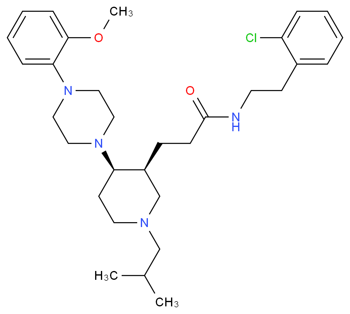 N-[2-(2-chlorophenyl)ethyl]-3-{(3S*,4R*)-1-isobutyl-4-[4-(2-methoxyphenyl)-1-piperazinyl]-3-piperidinyl}propanamide_Molecular_structure_CAS_)