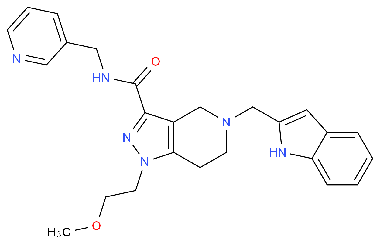 5-(1H-indol-2-ylmethyl)-1-(2-methoxyethyl)-N-(3-pyridinylmethyl)-4,5,6,7-tetrahydro-1H-pyrazolo[4,3-c]pyridine-3-carboxamide_Molecular_structure_CAS_)