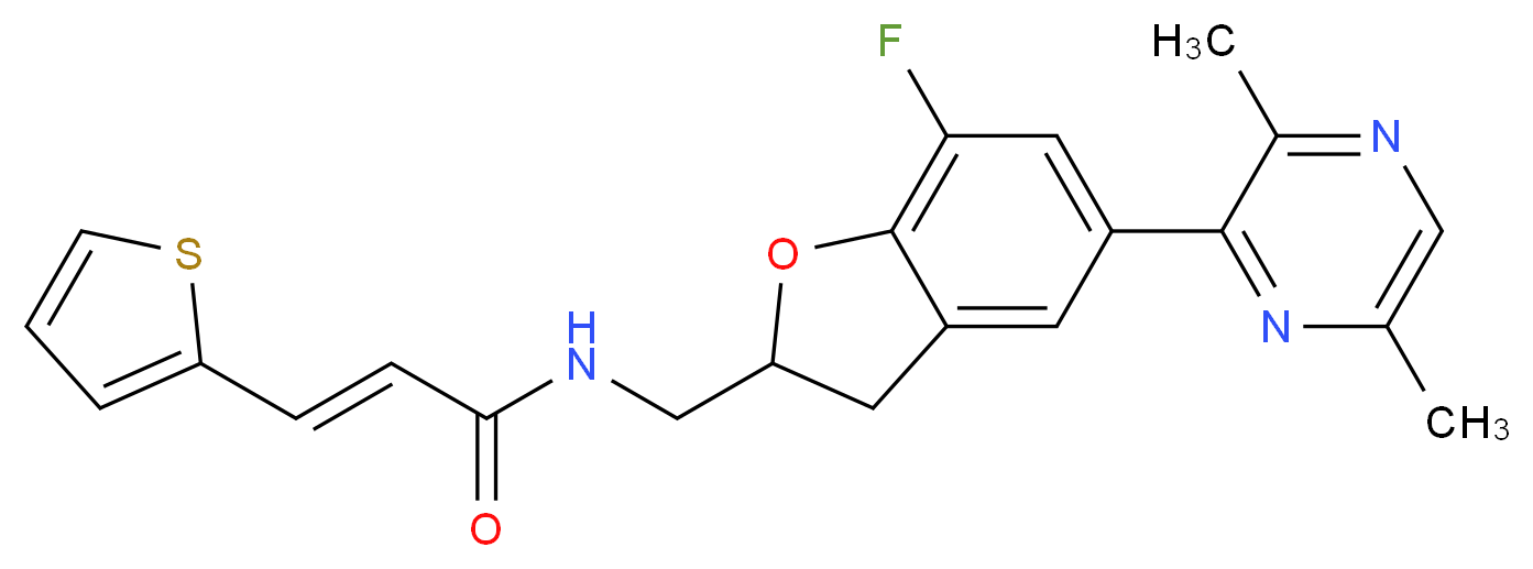 (2E)-N-{[5-(3,6-dimethyl-2-pyrazinyl)-7-fluoro-2,3-dihydro-1-benzofuran-2-yl]methyl}-3-(2-thienyl)acrylamide_Molecular_structure_CAS_)