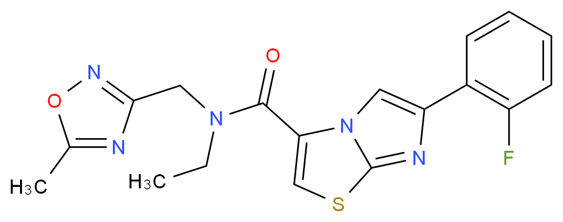 N-ethyl-6-(2-fluorophenyl)-N-[(5-methyl-1,2,4-oxadiazol-3-yl)methyl]imidazo[2,1-b][1,3]thiazole-3-carboxamide_Molecular_structure_CAS_)