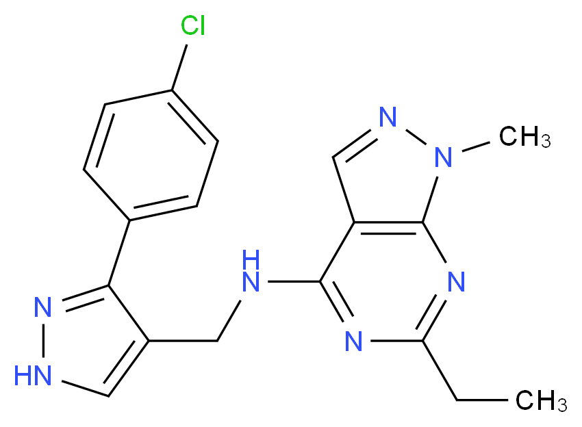 N-{[3-(4-chlorophenyl)-1H-pyrazol-4-yl]methyl}-6-ethyl-1-methyl-1H-pyrazolo[3,4-d]pyrimidin-4-amine_Molecular_structure_CAS_)