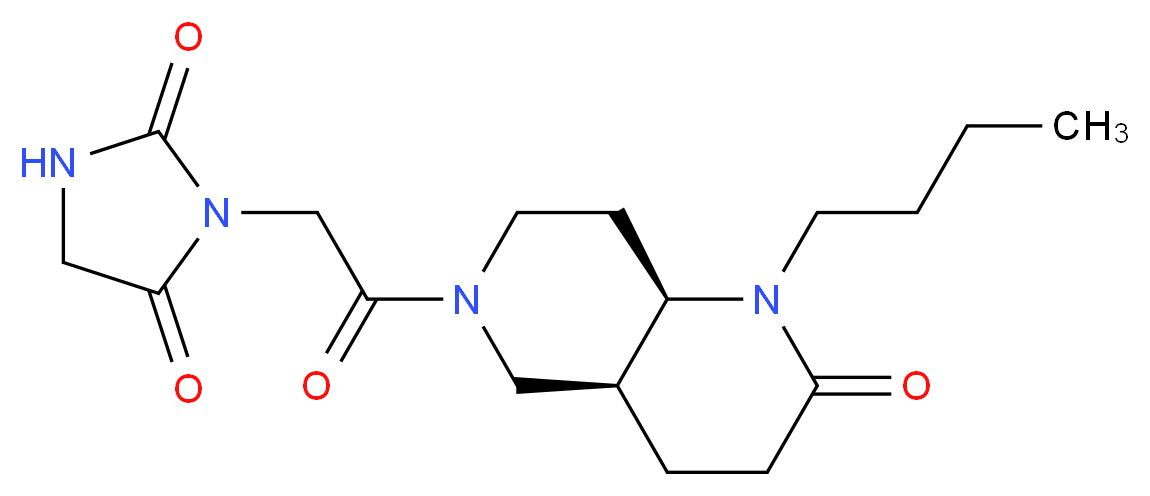 3-{2-[(4aS*,8aR*)-1-butyl-2-oxooctahydro-1,6-naphthyridin-6(2H)-yl]-2-oxoethyl}imidazolidine-2,4-dione_Molecular_structure_CAS_)