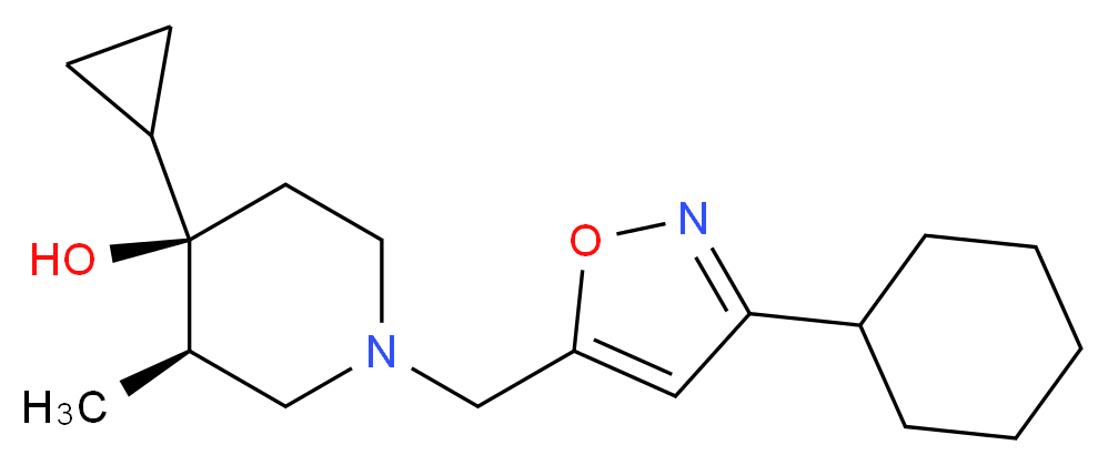 (3R*,4R*)-1-[(3-cyclohexylisoxazol-5-yl)methyl]-4-cyclopropyl-3-methylpiperidin-4-ol_Molecular_structure_CAS_)