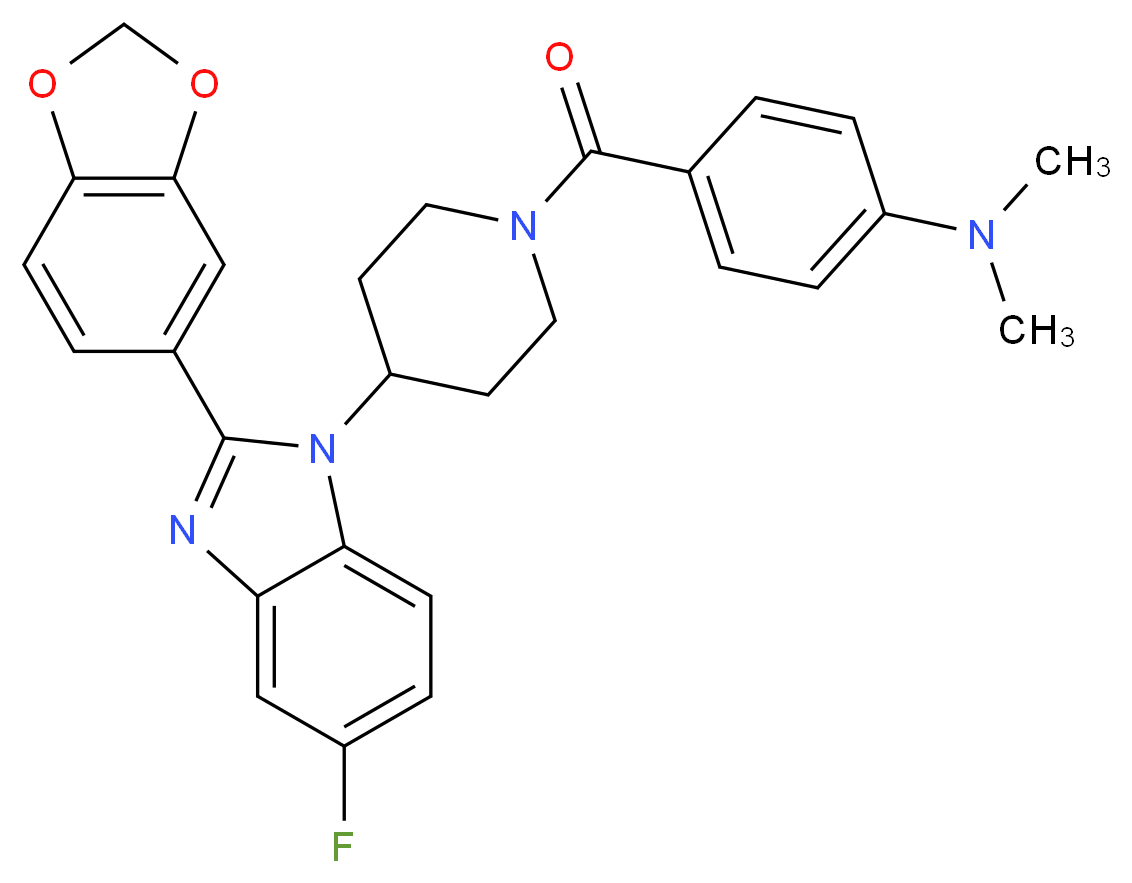 4-({4-[2-(1,3-benzodioxol-5-yl)-5-fluoro-1H-benzimidazol-1-yl]-1-piperidinyl}carbonyl)-N,N-dimethylaniline_Molecular_structure_CAS_)