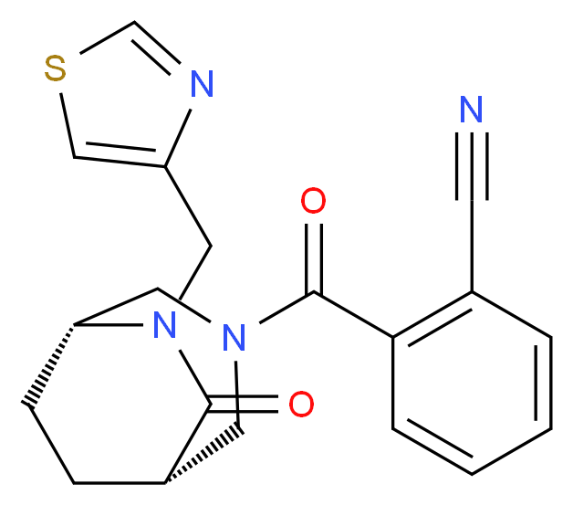 2-{[(1S*,5R*)-7-oxo-6-(1,3-thiazol-4-ylmethyl)-3,6-diazabicyclo[3.2.2]non-3-yl]carbonyl}benzonitrile_Molecular_structure_CAS_)