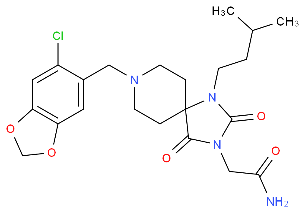 2-[8-[(6-chloro-1,3-benzodioxol-5-yl)methyl]-1-(3-methylbutyl)-2,4-dioxo-1,3,8-triazaspiro[4.5]dec-3-yl]acetamide_Molecular_structure_CAS_)