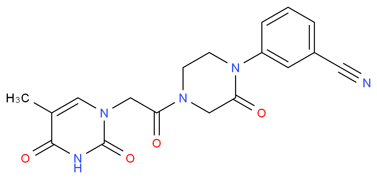 3-{4-[(5-methyl-2,4-dioxo-3,4-dihydro-1(2H)-pyrimidinyl)acetyl]-2-oxo-1-piperazinyl}benzonitrile_Molecular_structure_CAS_)
