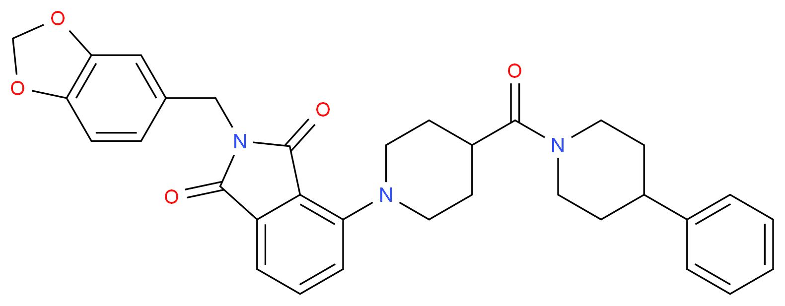 2-(1,3-benzodioxol-5-ylmethyl)-4-{4-[(4-phenyl-1-piperidinyl)carbonyl]-1-piperidinyl}-1H-isoindole-1,3(2H)-dione_Molecular_structure_CAS_)