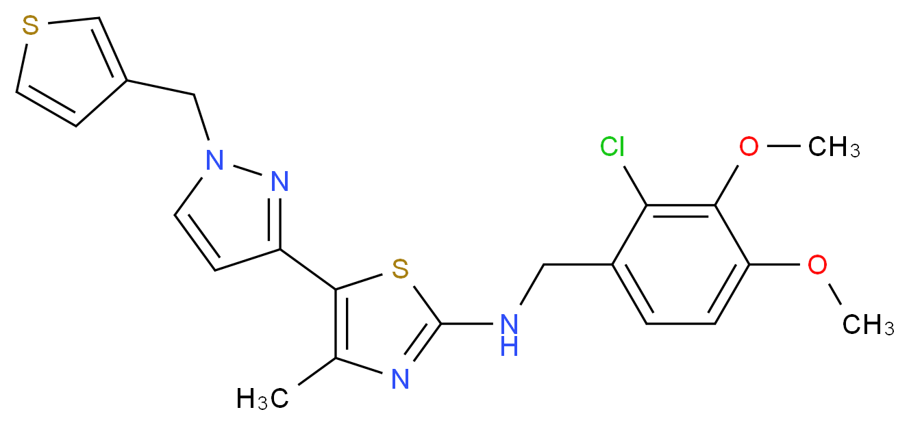 N-(2-chloro-3,4-dimethoxybenzyl)-4-methyl-5-[1-(3-thienylmethyl)-1H-pyrazol-3-yl]-1,3-thiazol-2-amine_Molecular_structure_CAS_)