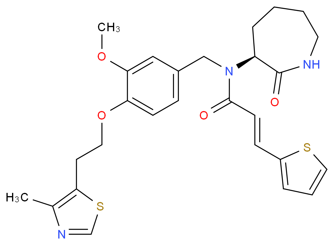 (2E)-N-{3-methoxy-4-[2-(4-methyl-1,3-thiazol-5-yl)ethoxy]benzyl}-N-[(3S)-2-oxo-3-azepanyl]-3-(2-thienyl)acrylamide_Molecular_structure_CAS_)