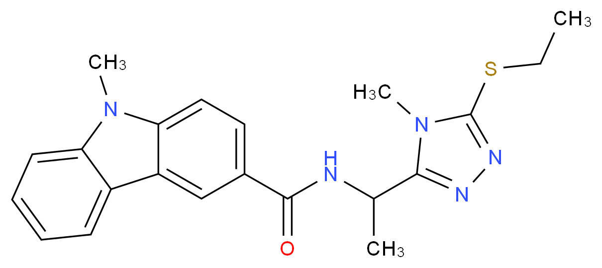 N-{1-[5-(ethylthio)-4-methyl-4H-1,2,4-triazol-3-yl]ethyl}-9-methyl-9H-carbazole-3-carboxamide_Molecular_structure_CAS_)