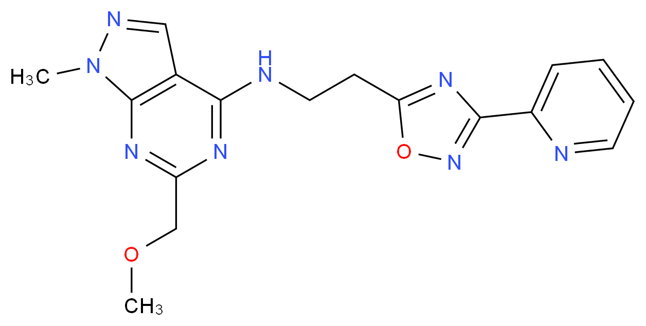 6-(methoxymethyl)-1-methyl-N-[2-(3-pyridin-2-yl-1,2,4-oxadiazol-5-yl)ethyl]-1H-pyrazolo[3,4-d]pyrimidin-4-amine_Molecular_structure_CAS_)