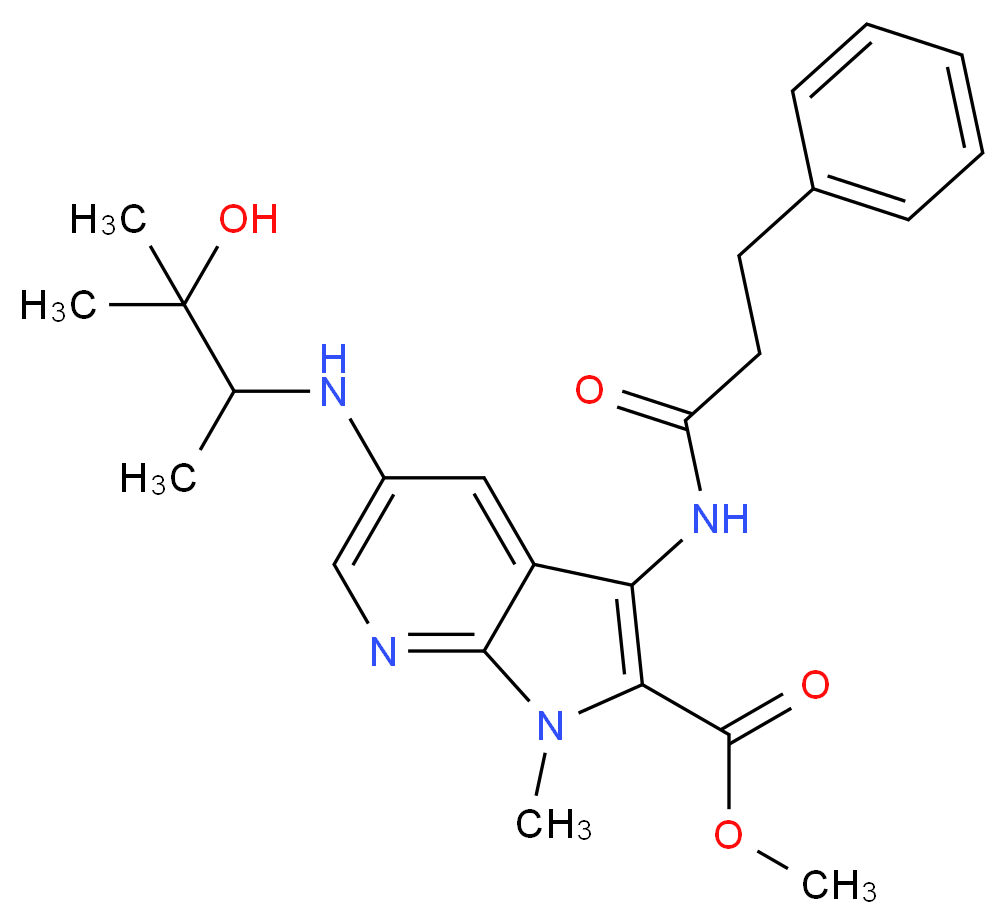 methyl 5-[(2-hydroxy-1,2-dimethylpropyl)amino]-1-methyl-3-[(3-phenylpropanoyl)amino]-1H-pyrrolo[2,3-b]pyridine-2-carboxylate_Molecular_structure_CAS_)