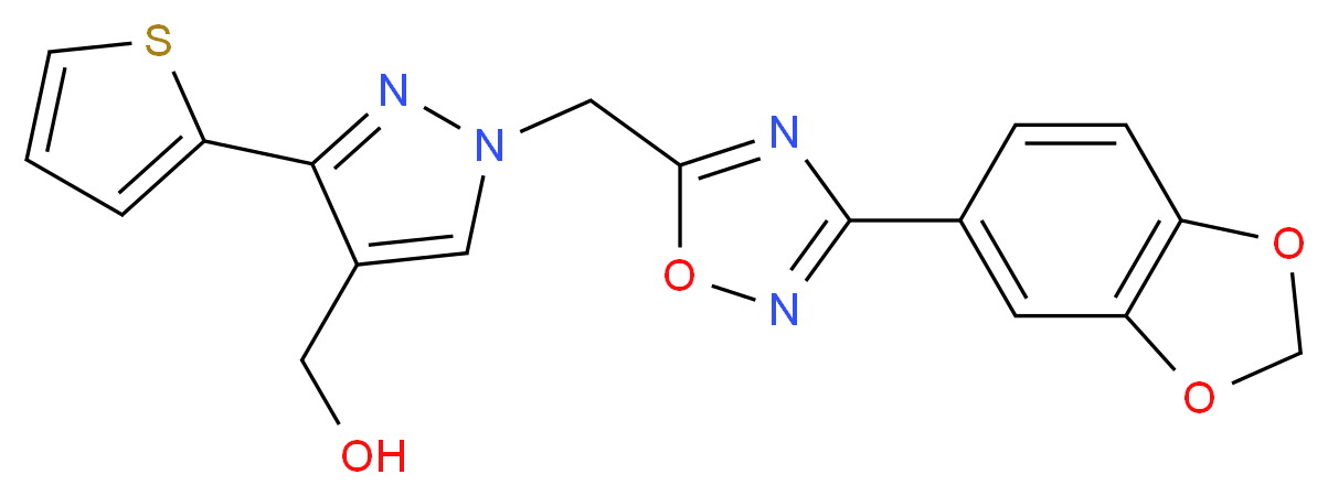 [1-{[3-(1,3-benzodioxol-5-yl)-1,2,4-oxadiazol-5-yl]methyl}-3-(2-thienyl)-1H-pyrazol-4-yl]methanol_Molecular_structure_CAS_)